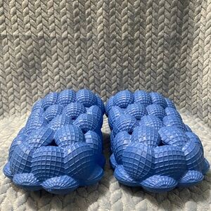 Blue Textured Slide Sandals